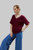 100% Cotton T-Shirt - Burgundy - HOUSE OF DENTELLE